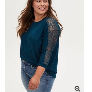SUPER SOFT TEAL LACE PANEL DOLMAN TOP